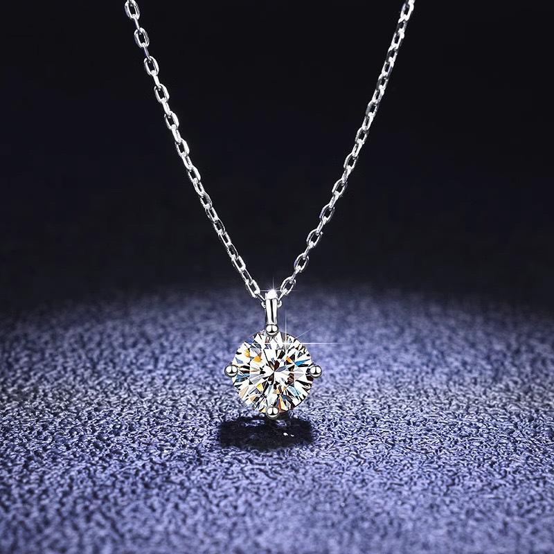 6.5mm Round Cut Six Prong Solitaire Moissanite Pendant Necklace S925 Sterling Silver For Women