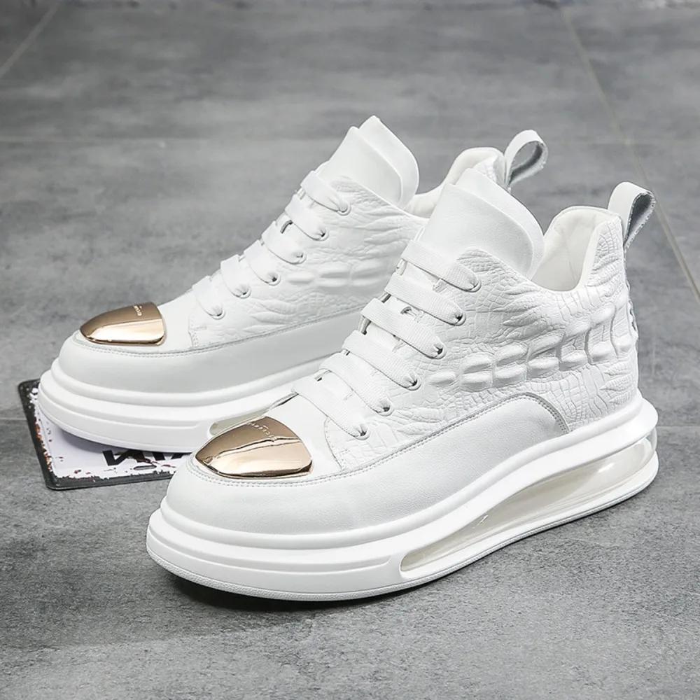 Pantofi pentru bărbați din piele de vacă, pantofi casual de modă cu vârf înalt, pantofi cu pernă de aer pentru bărbați, pantofi sport cu talpă moale, marca de top pentru bărbați