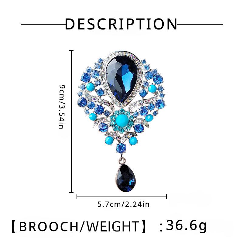 Retro Crystal Big Water Drop Pendant Brooch, Rhinestone Corsage Pin, Clothing Accessories Jewelry Women