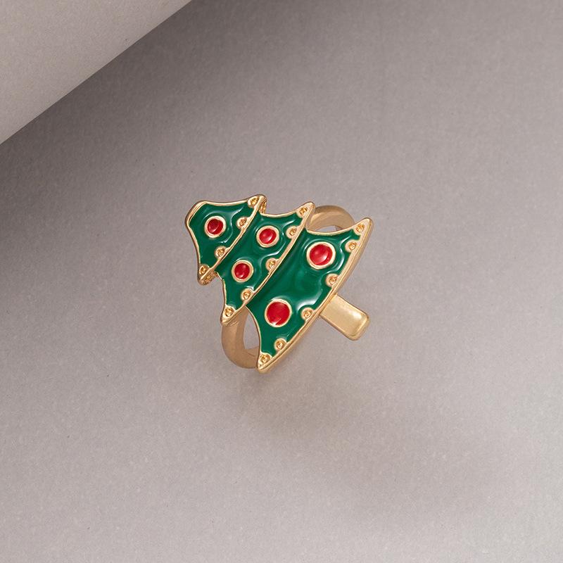 New European and American Holiday Products Christmas Oil Dripping Ring Elk Santa Alloy Ring