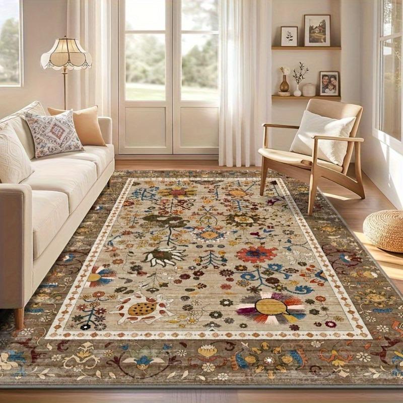 Persian Retro Style Living Room Bedroom Bed Soft Mat Washable Foldable Carpet Entry Door Mat Suitable for Living Room, Bedroom