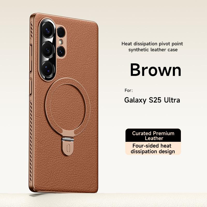 Case For SamSung S25 Ultra PU Leather Magnetic Ring Holder Shockproof Wireless Charging Case For S25Ultra S24Ultra Bracket Bumper Shell
