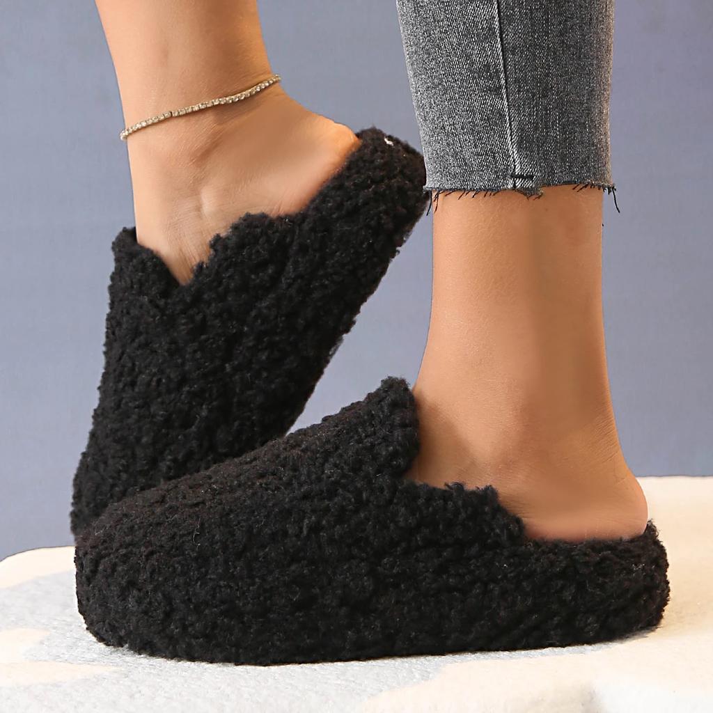 New Thick Heel Luxury Lambwool Mules Women's Fashion Thick Sole Faux Fur Geometric Leopard Print Indoor/Outdoor Fur Slippers