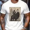 Vintage Style Knight Riding Cat Print Summer Short Sleeved Tshirt for Unisex Summer New Style Suitable for Both Unisex and Women
