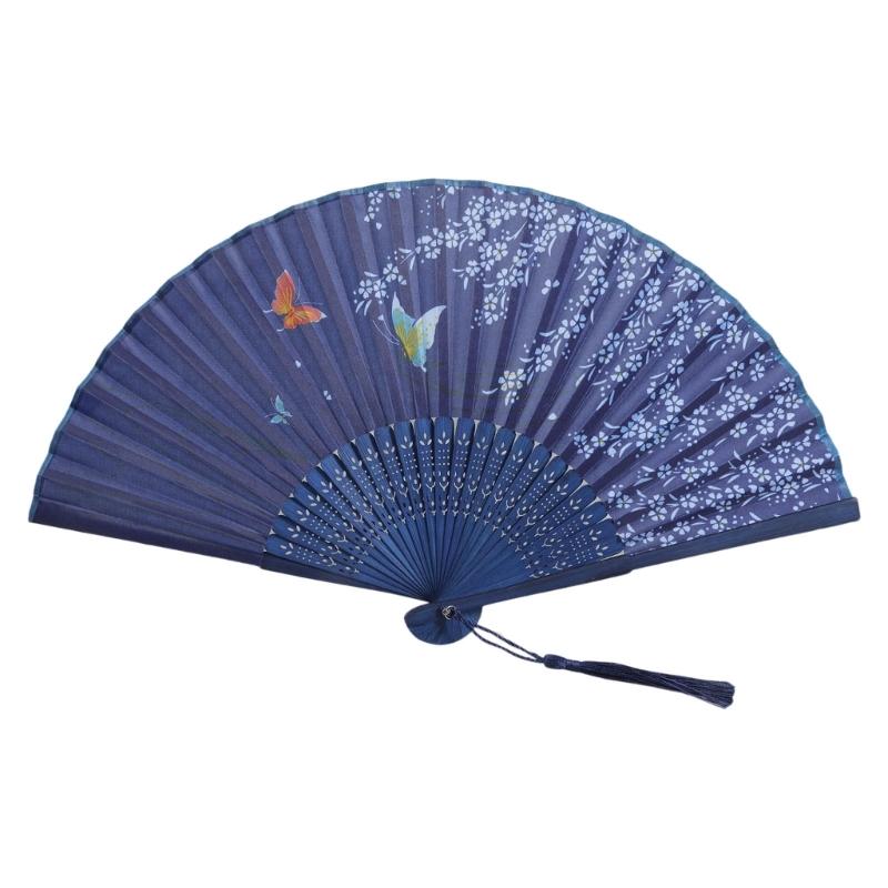 Blumen Handfaltfächer Handgehaltener Seiden-Bambusfächer mit Quasten Hohlgebohrter Handfaltfächer für Tanz Hochzeitsdekorationen