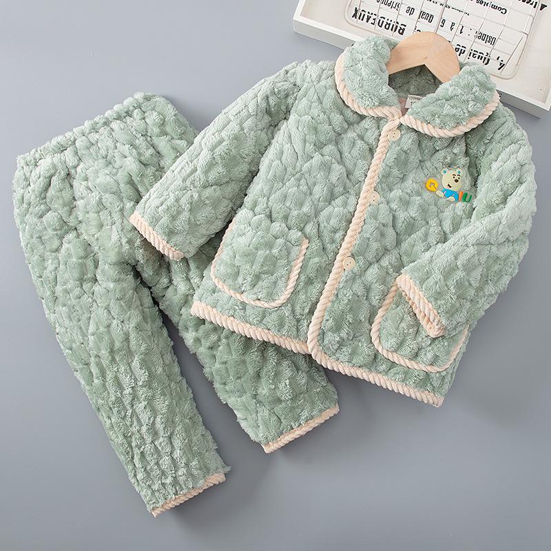 Children's Winter Flannel Pajamas: Thick Coral Fleece, Three-Layer Quilted, Parent-Child Matching Set