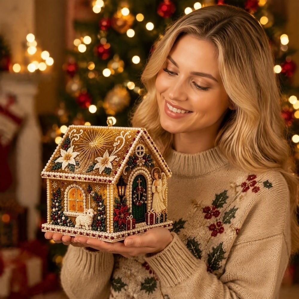 Pearl Bead Wooden House Craft Kit Wooden House DIY Pearl Bead Craft Set  Christmas Decoration