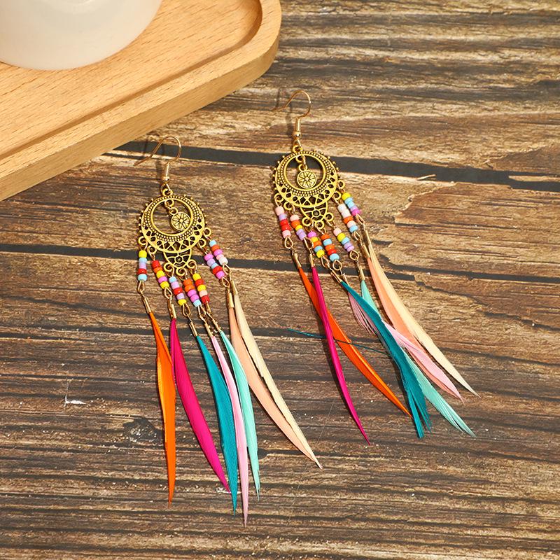 Bohemian Long Tassel Feather Earrings - Trendy Douyin-Inspired Design for Women