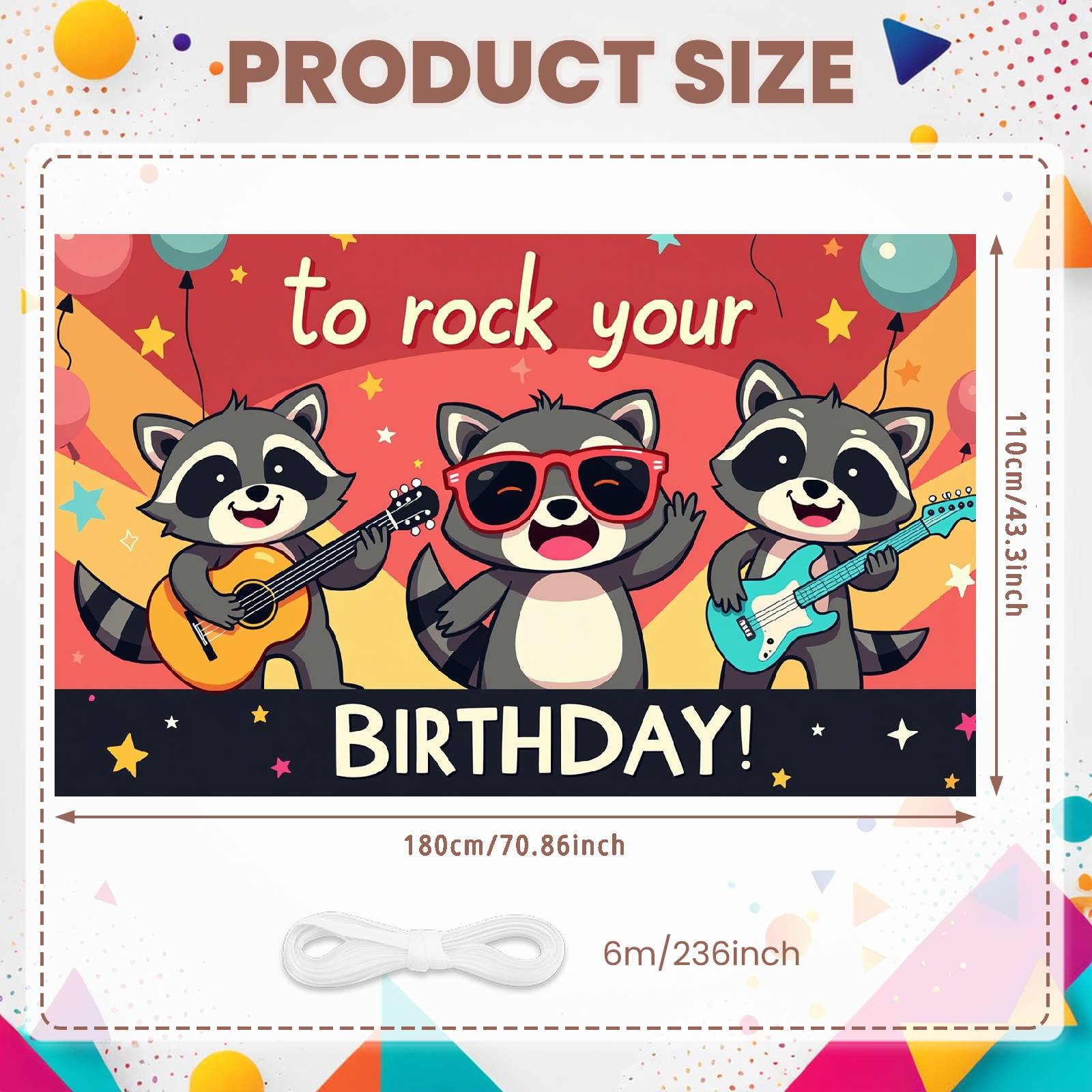 Rock N Roll Banner Lively Theme Animal Birthday Decor Raccoon Birthday Banner Star Decoration Music Event Banner For Kids