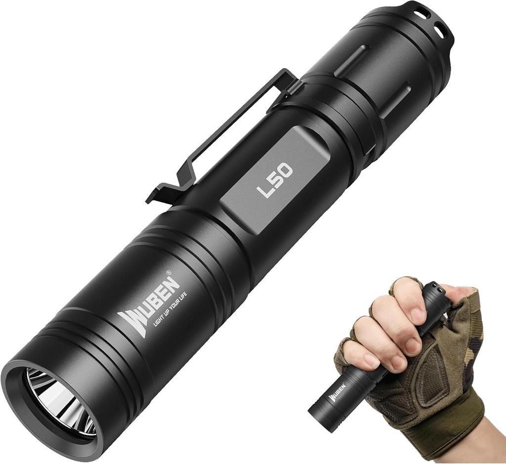 WUBEN L50 Powerful 1200 Lumen Tactical 6 Dimming IP68 Up to 143 Hours of LED Compact and Ideal for Power and Evacuations Flashlight, Rechargeable,