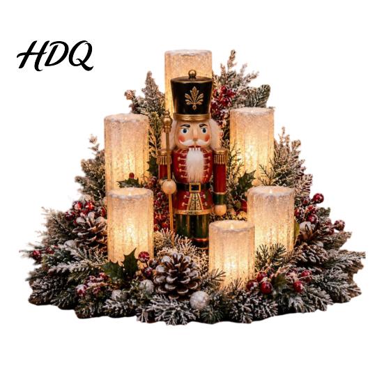 Winterlicher Pastorale Stil Dekoration Weihnachts-LED-Kerzen-Mittelstück mit Künstlichem Zypressen-Kiefern-Zapfen und Roten Beeren Warmes Licht Harz-Kerzen Flammellos B