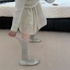 Women Japanese Ballet White Stackable Socks, Spliced Vertical Pattern Mesh Breathable Mid‑Calf Stockings