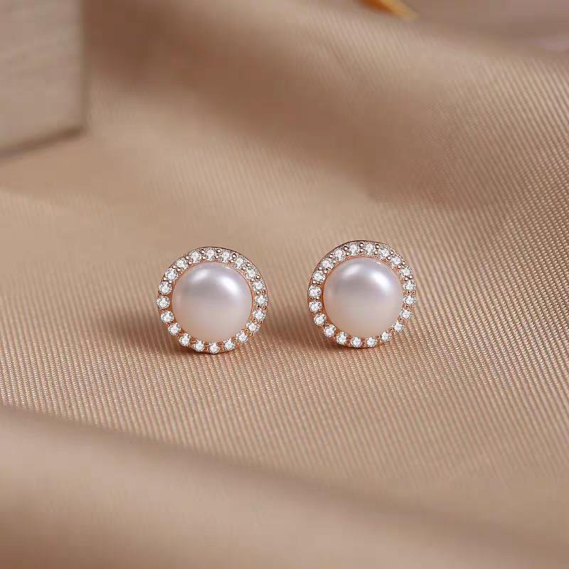 French Shell Pearl Stud Earrings, Women s 925 Sterling Silver, Lightweight, Simple and Versatile. 925 Sterling Silver розового золота