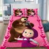 Set di biancheria da letto con copripiumino e federe stampati in 3D con Masha e Orsi, ideale per camere da letto singole, matrimoniali, queen size e king size.