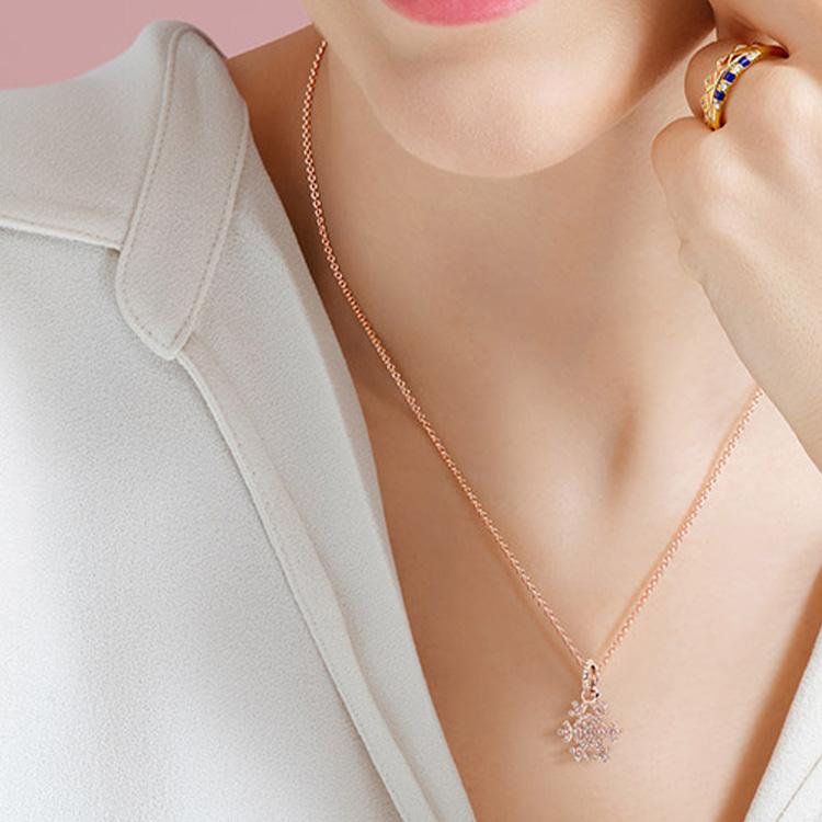 Pandora Shining Snowflake Necklace Set Women Necklace Rose-Gold ZT1060