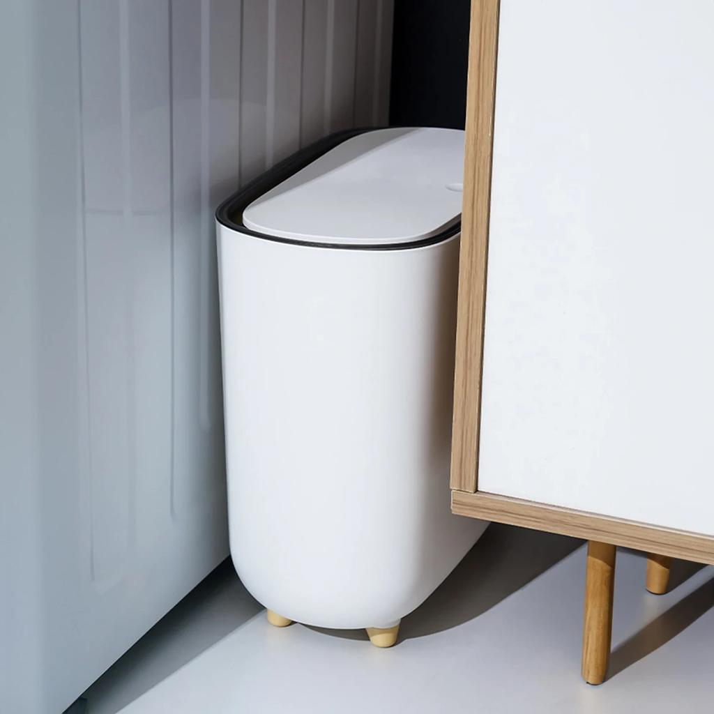 Bathroom Narrow Shape Trash Can Toilet Side Garbage Can with Lid Kitchen Odorproof Trash Bin Covered Trash Can Wastepaper Basket