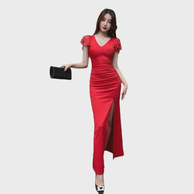 2025 Spring/Summer Sexy Low-Cut Slimming Evening Lace Gown