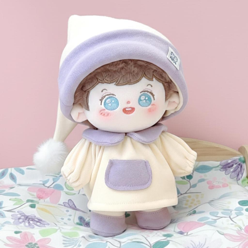 Purple Pajama Set and for 10cm Plush Kigurumi Otaku Doll Kpopdoll Costume (Hat, Dress, Shoes) Doll, Accessories, Activities, Mascot, [Used]
