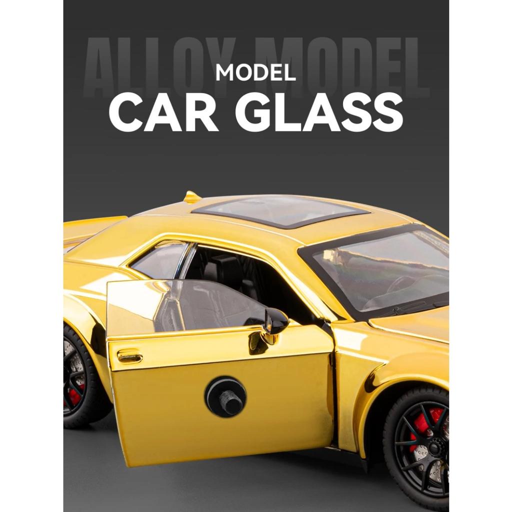 1/24 Dodge Challenger Hellcat SRT Electroplating Version Alloy Scale Car Model Diecast Metal Sound and Light Children Toy Car Vehicles
