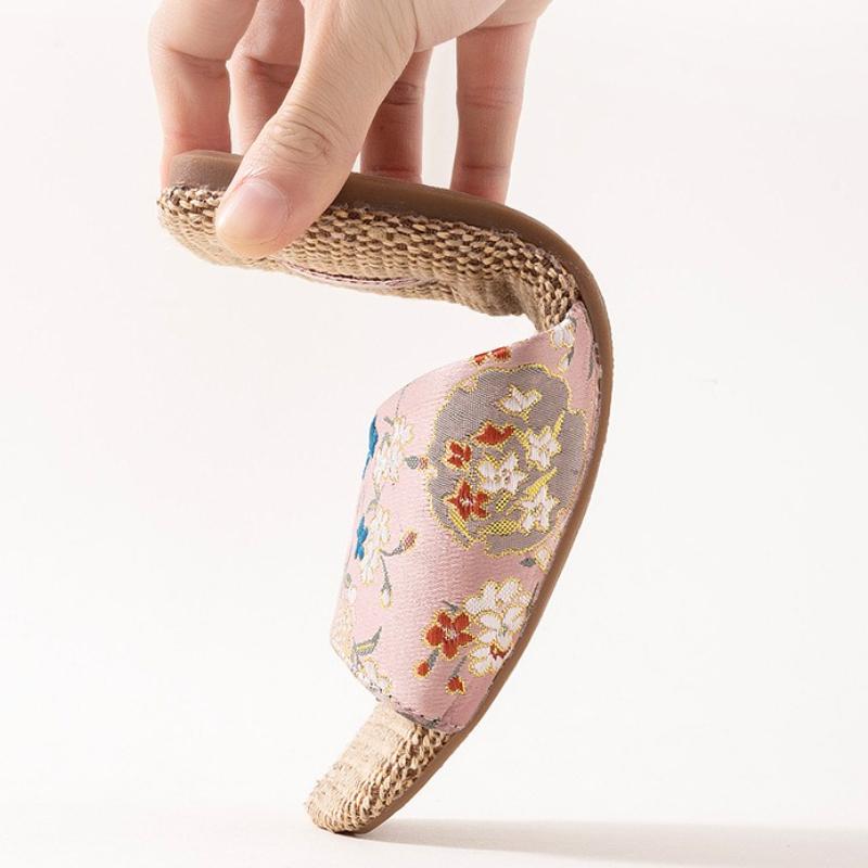 Fashion Breathable Indoor Linen Slippers For Women Men Home Floor Shoes Chinese Style Emrobidery Anti-slip Couples House Bedroom Slides