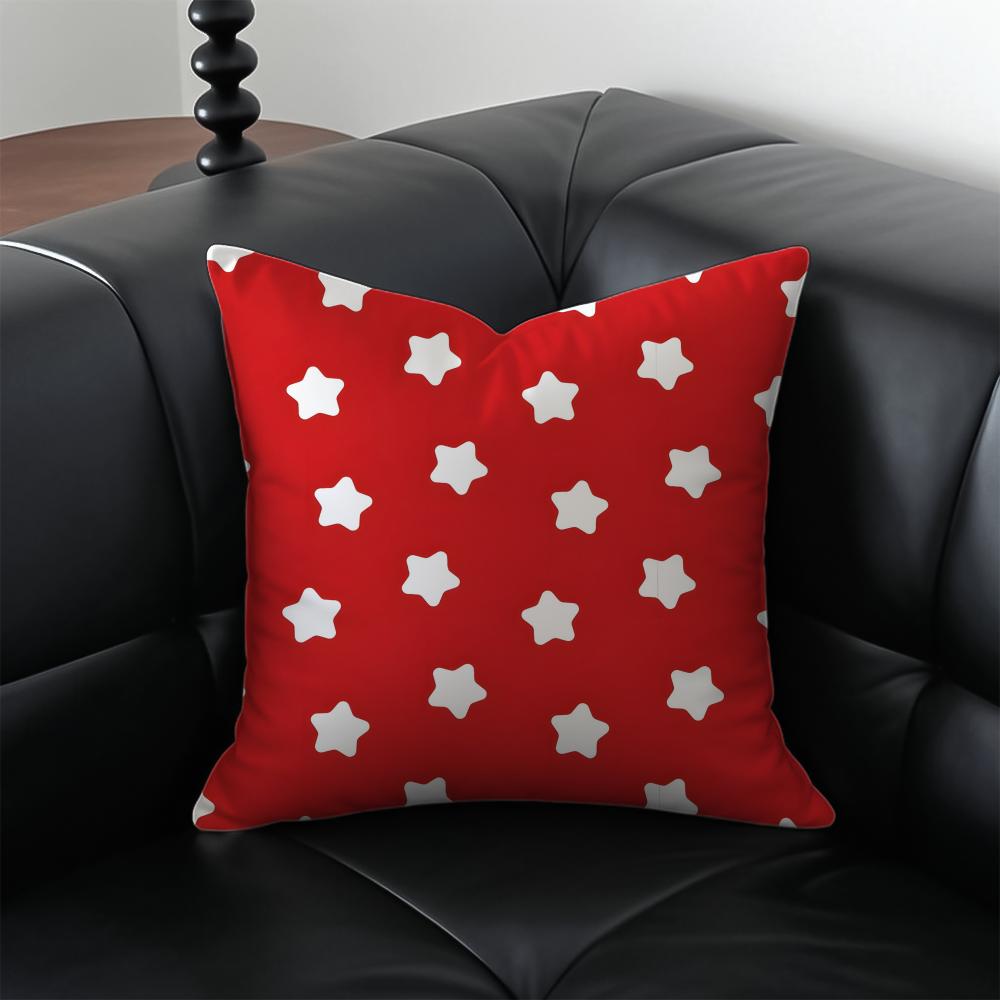 Red FivePointed Star Cushion Cover Pillow Case Antidustmite Invisible zipper silky plush cushion