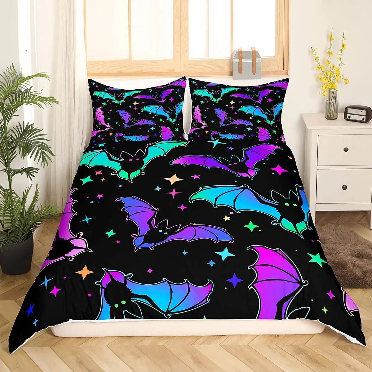 

Halloween Flying Vampire Bedding Set Bats Duvet Cover Witchcraft Magic Comforter Cover Single Double King Polyester Quilt Cover 70x133cm 2pcs