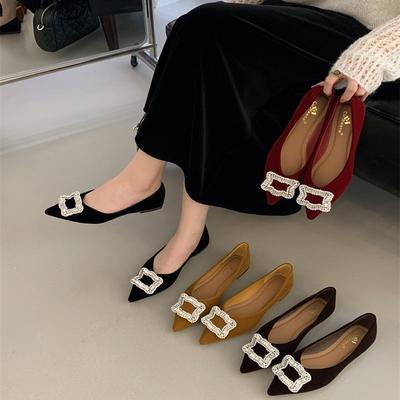 2025 Autumn New Commuter Pointed Rhinestone Buckle Thin Heel Cat Heel Shallow Mouth Single Shoes