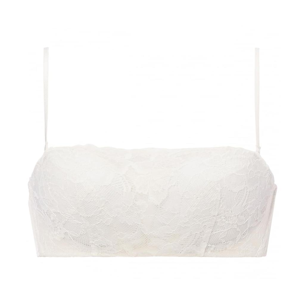 AMOSTYLE Bandeau Bra Panties Lace 1202 C70M Size (Removable Straps) & Set, Chic, (White),