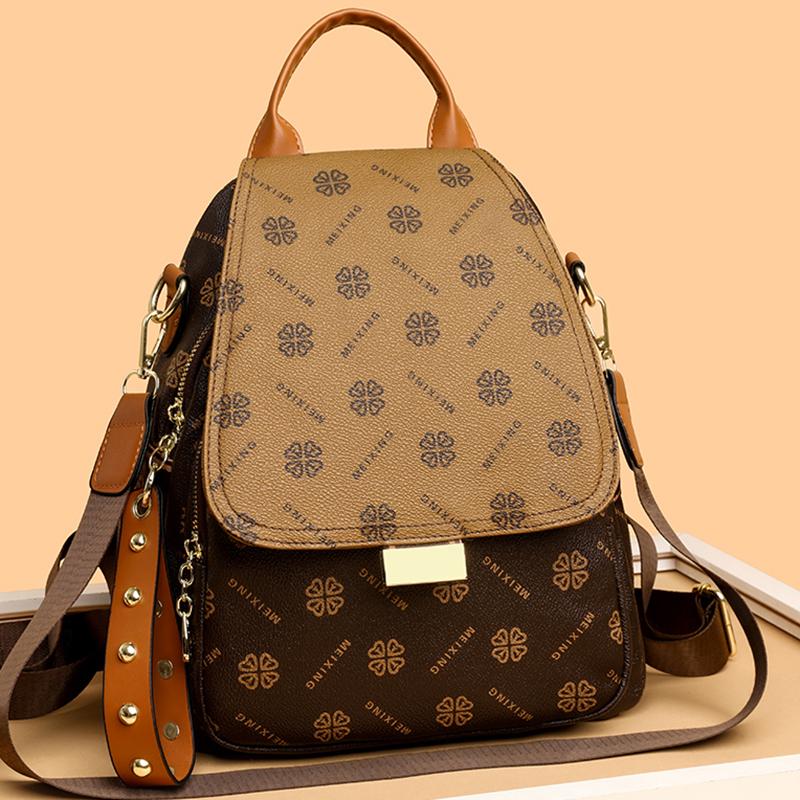 Multi-Function Backpack Women's Large Capacity Schoolbag Print Shoulder Crossbody Bag Travel Backpack