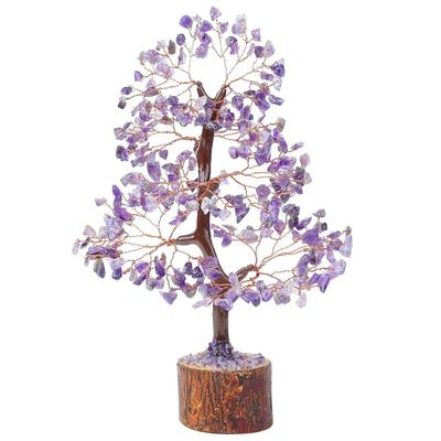 Crystal Tree Good Luck Showpiece for Home Decor Items Gift Item - 10-12 Inch (Amethyst Copper Wire)