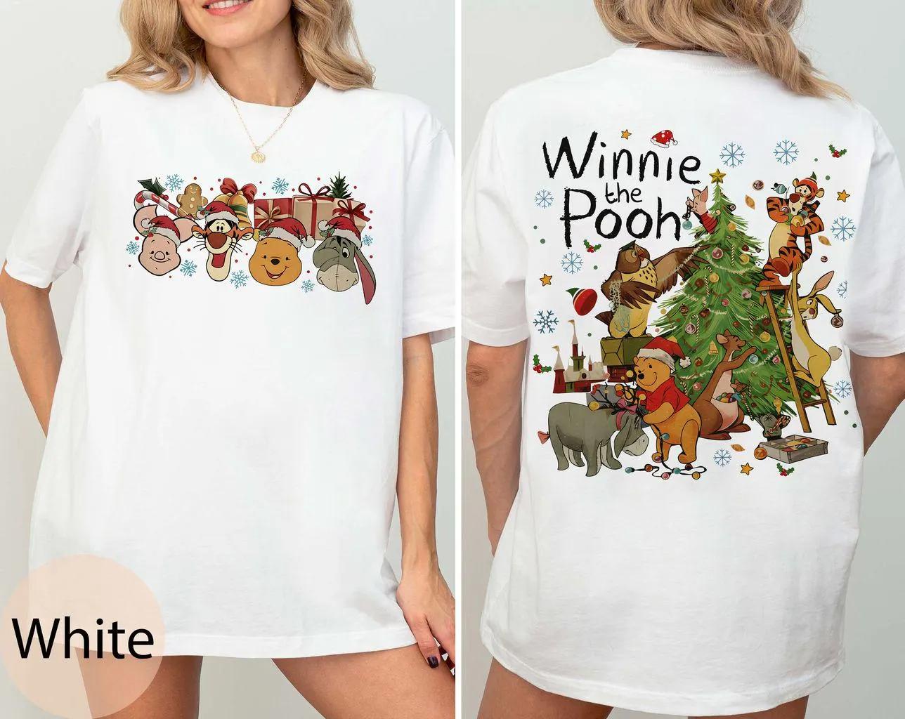 

Winnie The Pooh Christmas Tree Pattern Printed Short-sleeved Parent-child Outfits for Unisex and Unisex, Christmas T-shirts S