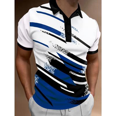 Men's Polo Shirts 3D Digital Pattern Casual Button Up Short Sleeve Shirt Breathable Comfortable