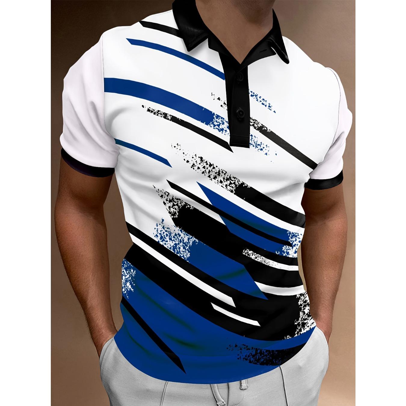 

Men s Polo Shirts 3D Digital Pattern Casual Button Up Short Sleeve Shirt Breathable Comfortable S