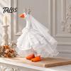 Soft Lace Goose Costume 7 Inch Mini Wedding Outfit, Tulle Bridal Dress with Crown, Crown for Ornament Veil & Pearl Bracelet, Cute Figurine Tabletop