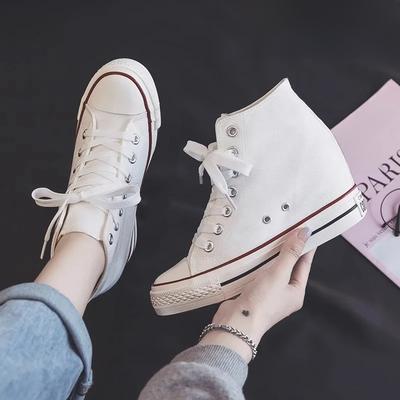 Neue 8cm High Heels Schuhe Lässige Canvas Sneaker Designer Plateau Wedges Damen Versteckte Keilabsatz Elevator Schuhe Weiß schwarz