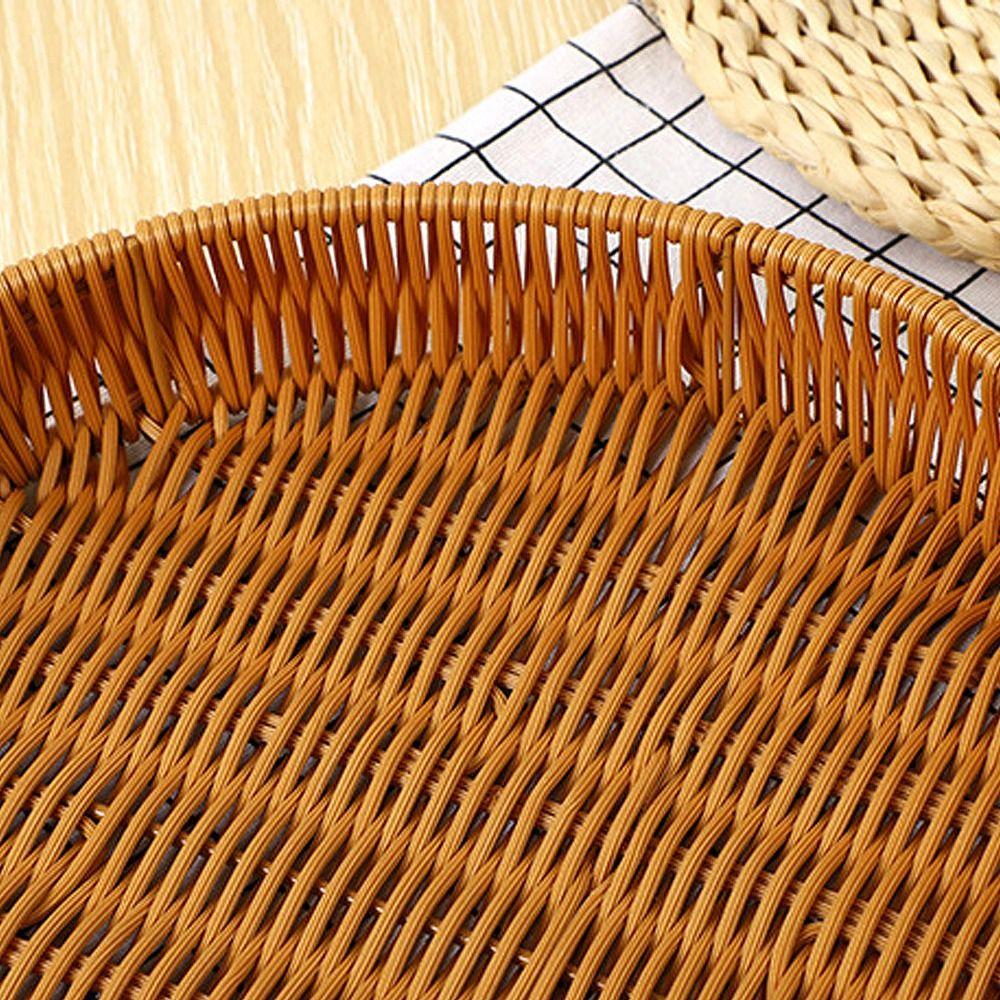 1Pcs Round Shape Storage Tray Breakfast Bread Food Plastic Rattan Threads Basket