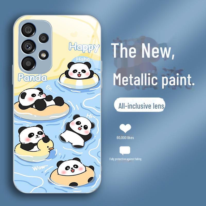 Suitable for Samsung S10/S20 Ultra Cute Panda Liquid Glass Case - Fun National Treasure Design, Anti-Fall Protection