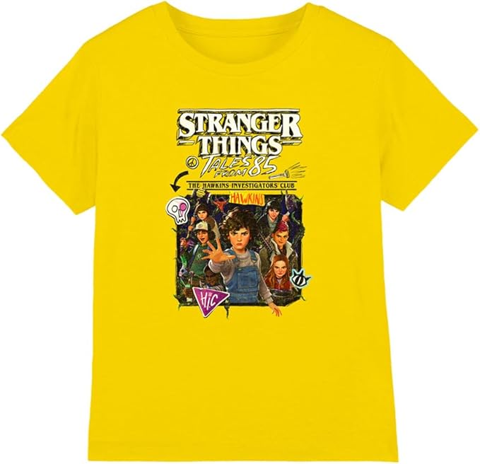 Stranger Things Tales from 85 Group Poster Kinder T-Shirt, Gelb 140
