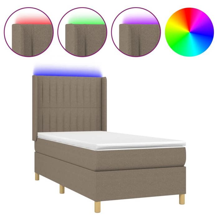 VidaXL Sommier à Lattes de Lit avec Matelas et LED, Lit Rembourré, Lit Simple, Lit Adulte de Chambre à Coucher Intérieur, 3139009