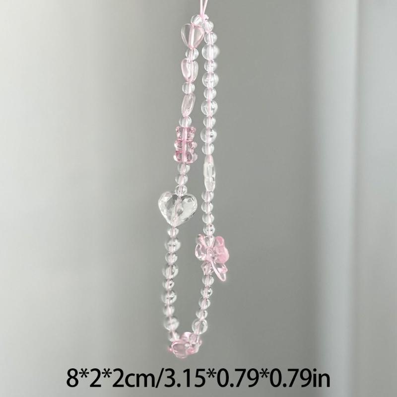 Love Heart Colorful Beaded Phone Lanyard Chain Car Keychains Camera Backpack Phone Pendant Anti Lost Phone Rope