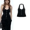 Fall and Winter New Women's Clothing French Style Hanging Collar Sleeveless Jewel Button Velvet Vest Tops 9904986