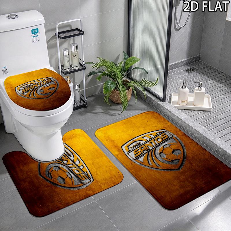 Santos de Guapiles FC Pattern 3Pcs Bathroom Rug Set, Non Slip Absorbent Bath Mat, Contour Mat & Toilet Lid Cover, Bathroom Decor