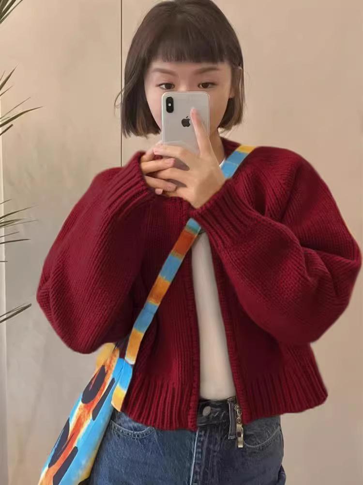 Blue Women's Knitted Cardigan Sweater Coat - Soft Retro National Tide Autumn Zip-Up Commuter Top