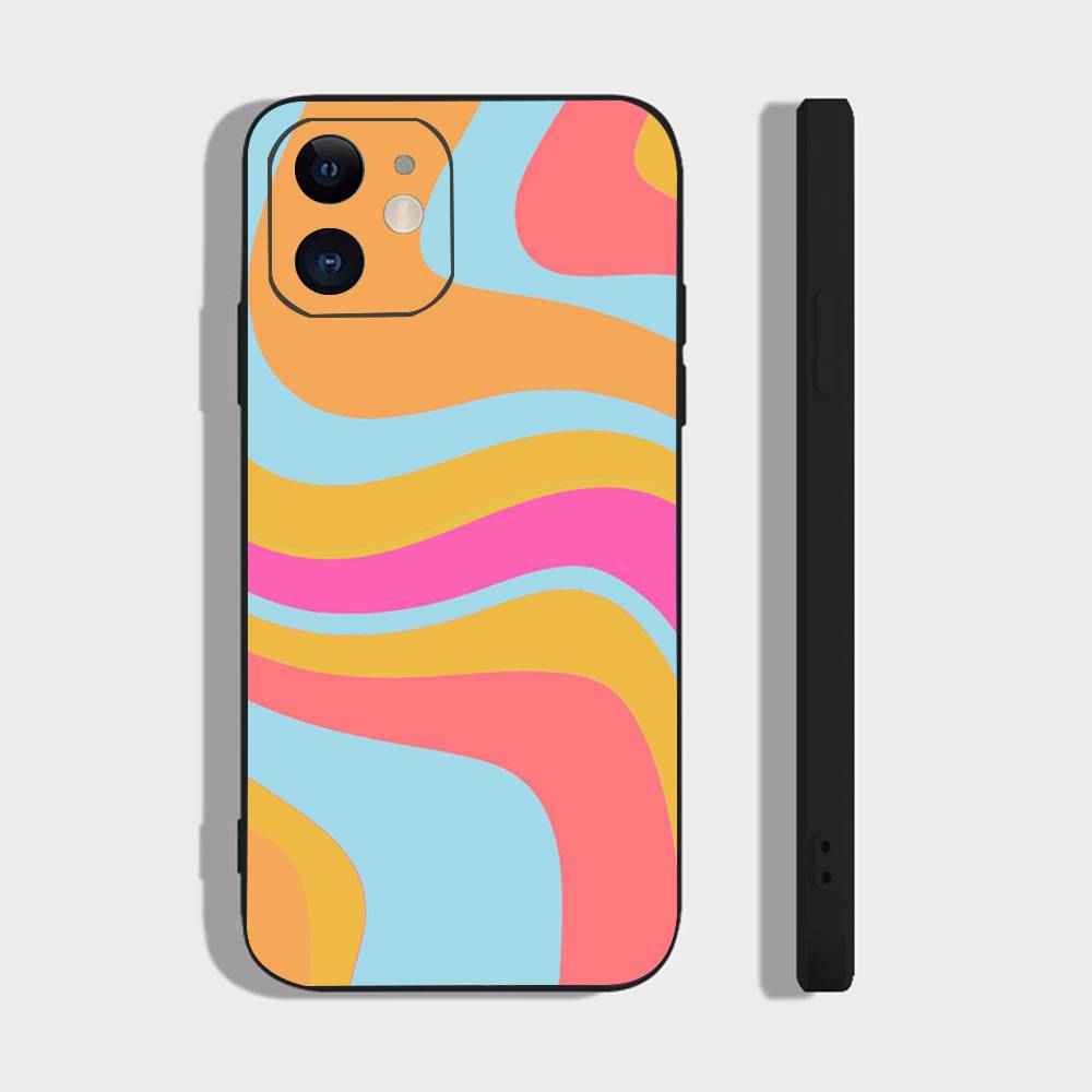 Colorful Waves Phone Case For IPhone 17 Air 16 15 14 13 Pro Max 11 12 Black Silicone Cover