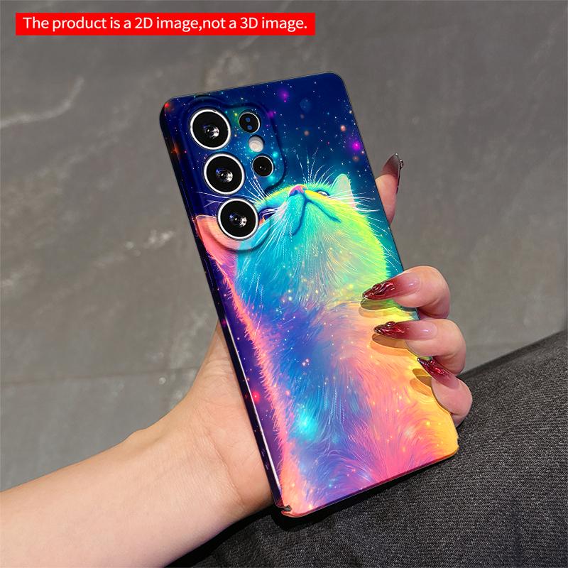 2DFlat Samsung phone case Cosmic Cat Glowing in Rainbow Stars Applicable to Galaxy S22 S23 S24 S25ULTRA S26 A12 A13 A14 A15 A16