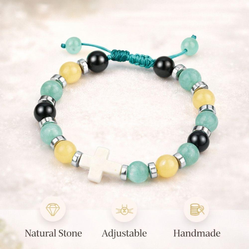 Fashion Adjustable Pearl Beaded Bracelets with Bless Card Handmade Cross Stone Bracelet Birthday Gifts Christian Bracelet For