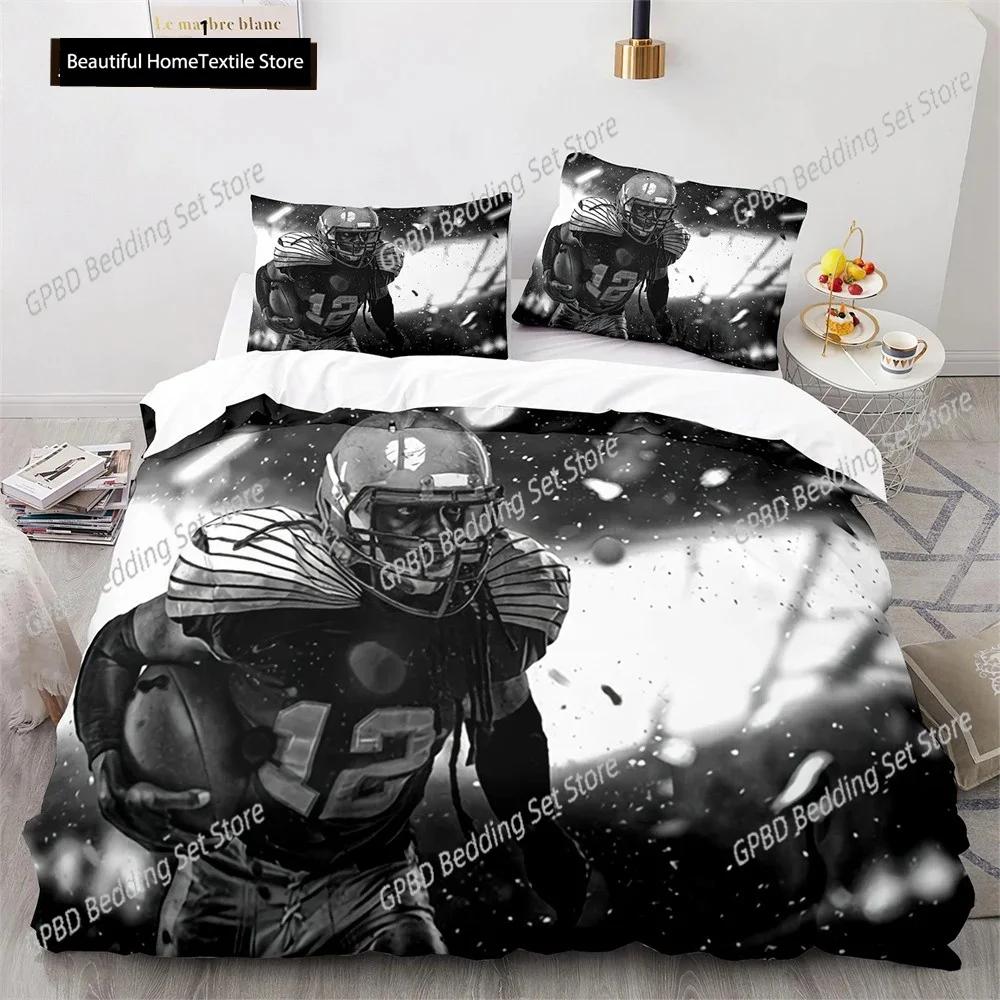American Football Bettbezug Set 3D Sport Rugby Spieler Polyester Bettdeckenbezug Für Männer Teenager Junge Kind Bettwäscheset King Queen