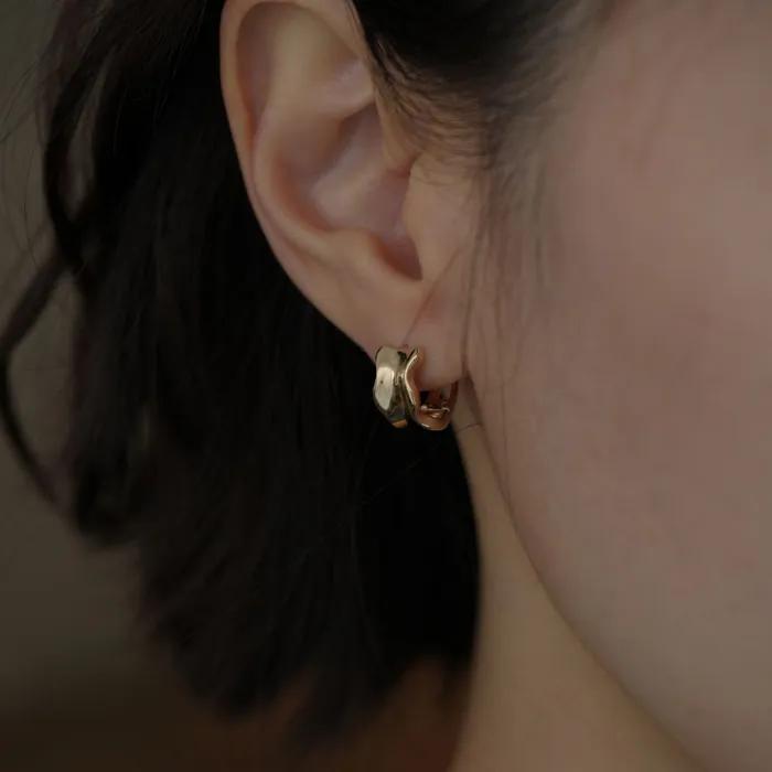 14k wide wave one touch earrings (1pair)