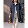 Women's Solid Color Lapel Single Breasted Straight Trench Coat Mid Length Casual Outerwear Jacket