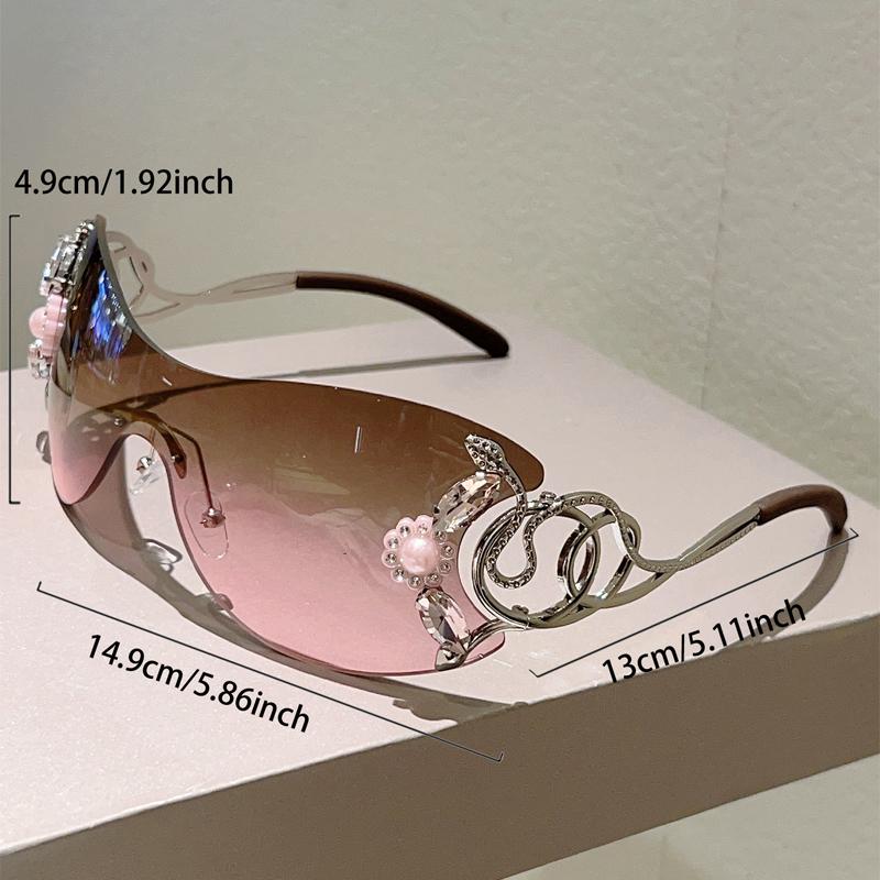 Rimless Y2k Sunglasses with Rhinestones Women Fashion Monoblock Outdoor Decor Shades Trendy Design Gradient Sun Glasses